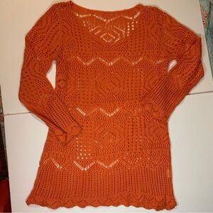 Orange Crochet Knit Swimsuit Cover